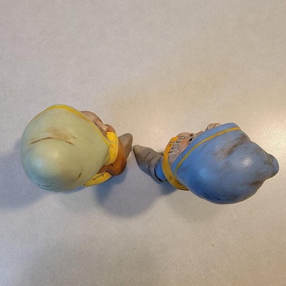 Vtg Pair Ceramic Garden Gnomes 5.5" Tall Boho 1970's Googly Eyes Hand Painted - Picture 12 of 12